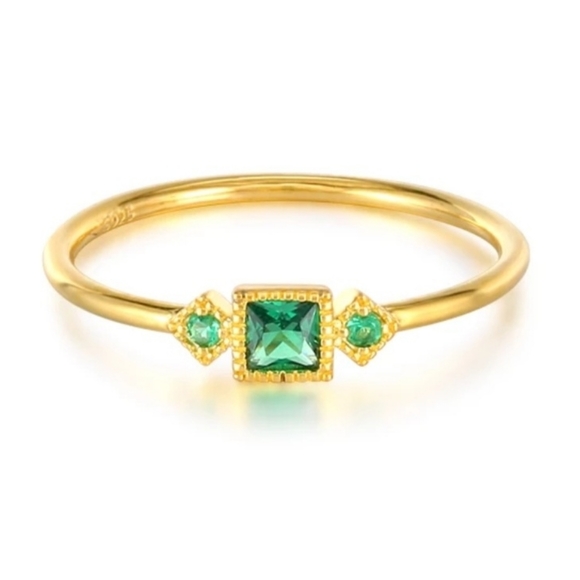925 Sterling Silver Yellow Gold Green Zircon Daint - Picture 1 of 8